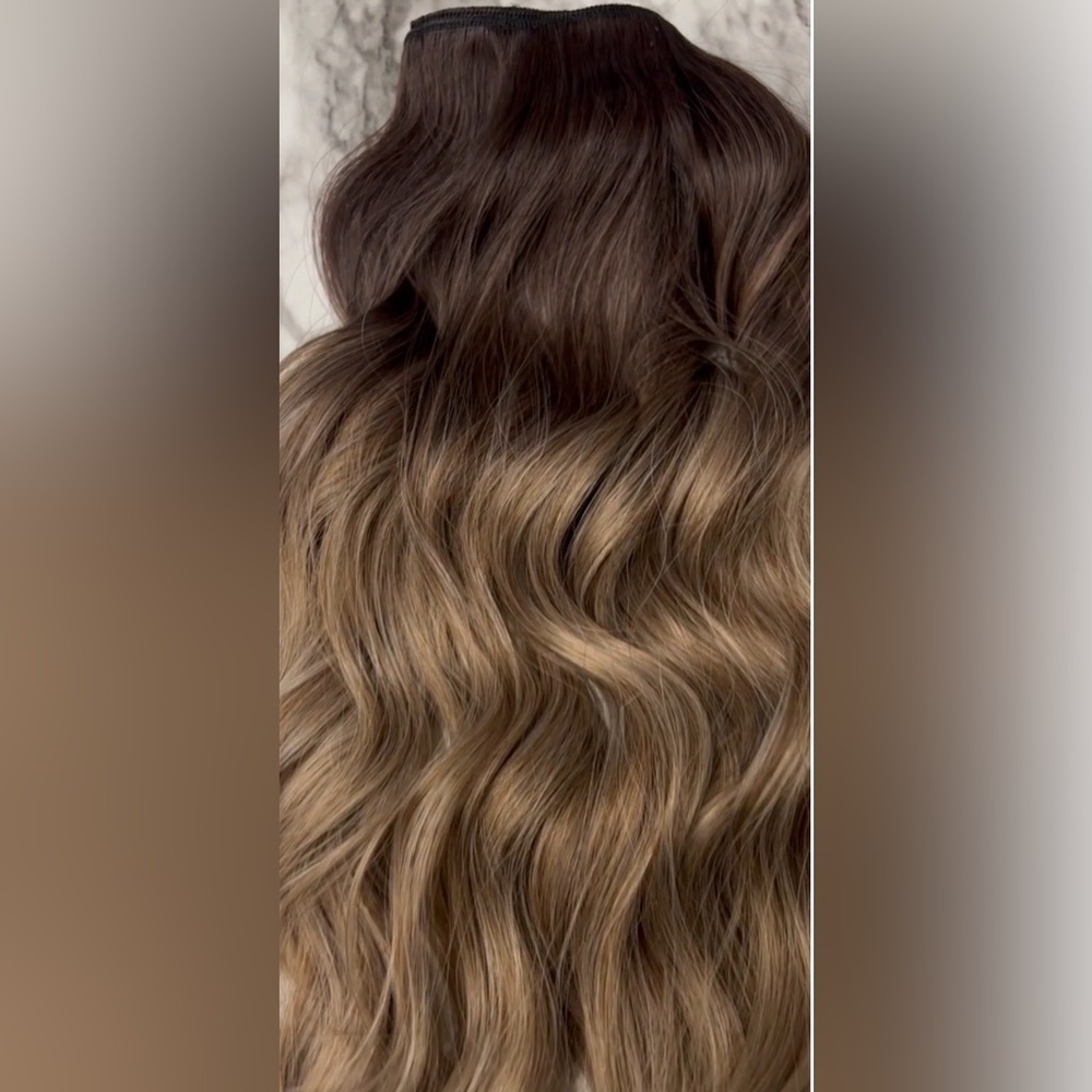 Water Wave Brown to Ash Blonde Balayage Clip in Hair Extensions Set - Picture 5 of 10
